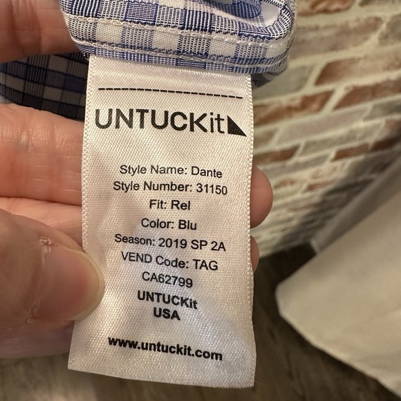 UNTUCKit Shirt Mens Medium Blue Check Slim‎ Fit Dante Short Sleeve Button Up - Picture 5 of 7